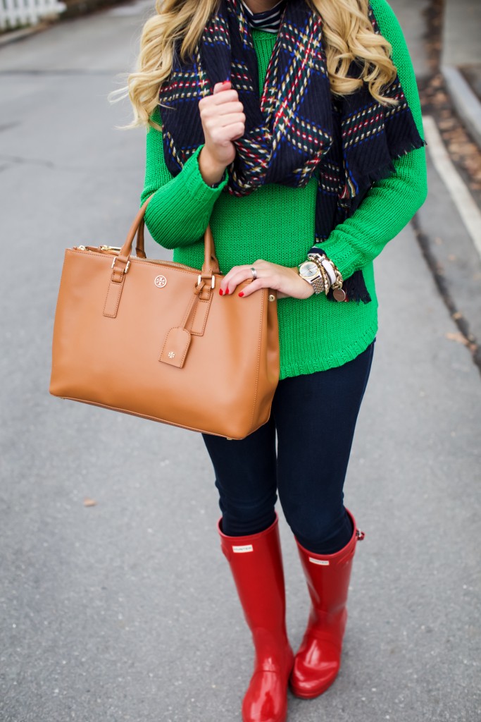 Topshop Plaid Scarf with a Vermont Covered Bridge What to wear in Winter in New England Red Hunter Boots_-15