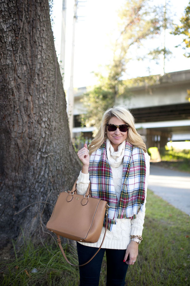 nordstrom-plaid-blanket-scarf-fall-turtleneck-sweater-tory-burch-robinson- tote-hunter-red-gloss-tall-boots5 - SHOP DANDY | A florida based style and  beauty blog by Danielle